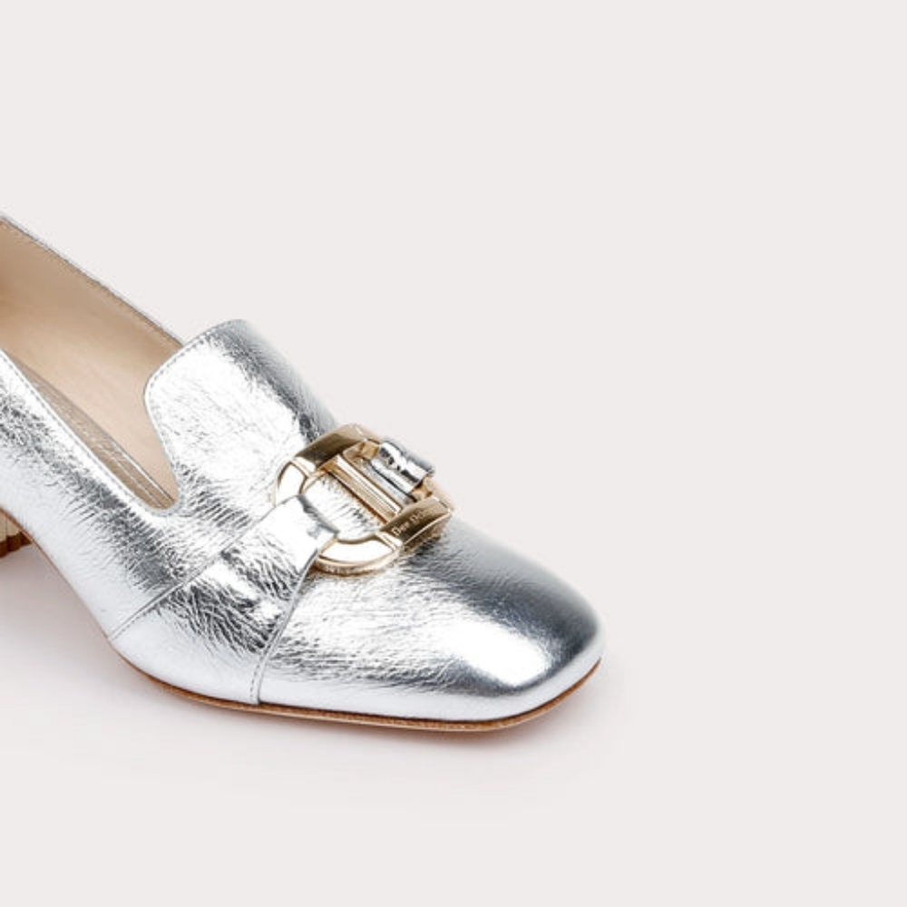 Silver Block Heel Loafers - Picture 3 of 13